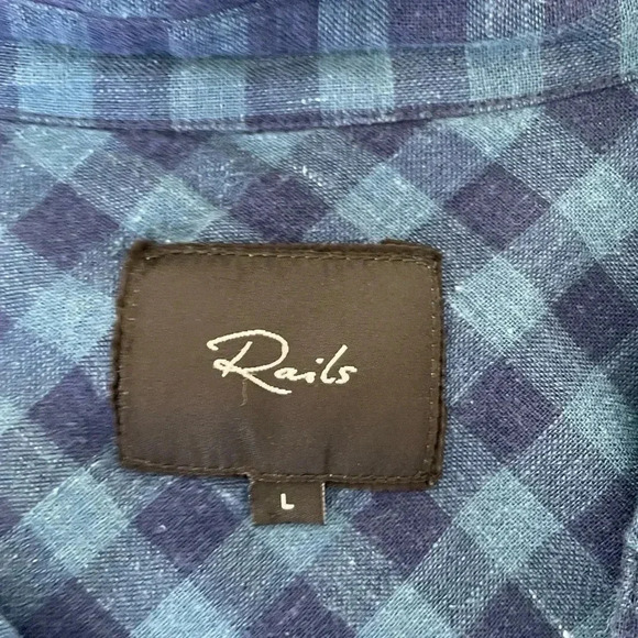 Rails plaid Val indigo coast linen blend front tie button down shirt - Picture 6 of 11